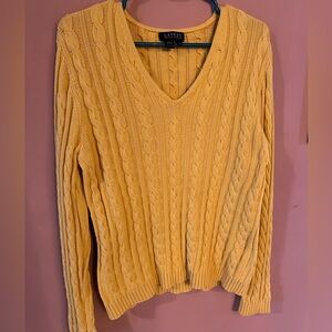 Lauren Ralph Lauren v neck cable knit 100% cotton, size XL